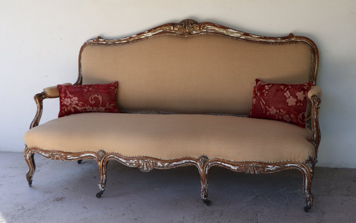 Louis XV Style Sofa In Golden Wood-photo-1