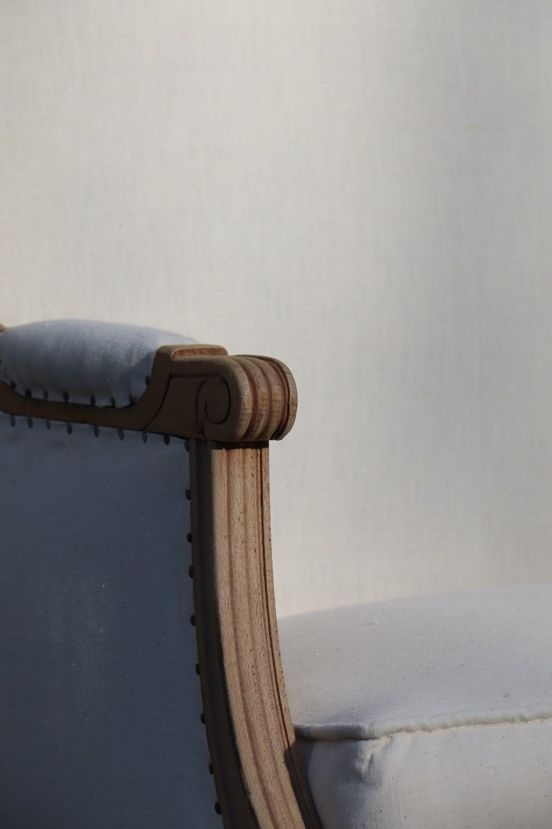 Paire De Bergères à Oreilles De Style Louis XVI Retapissées En Lin Ancien -photo-5