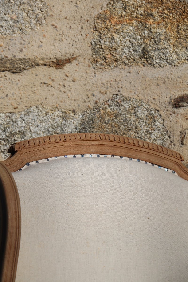 Paire De Bergères à Oreilles De Style Louis XVI Retapissées En Lin Ancien -photo-6