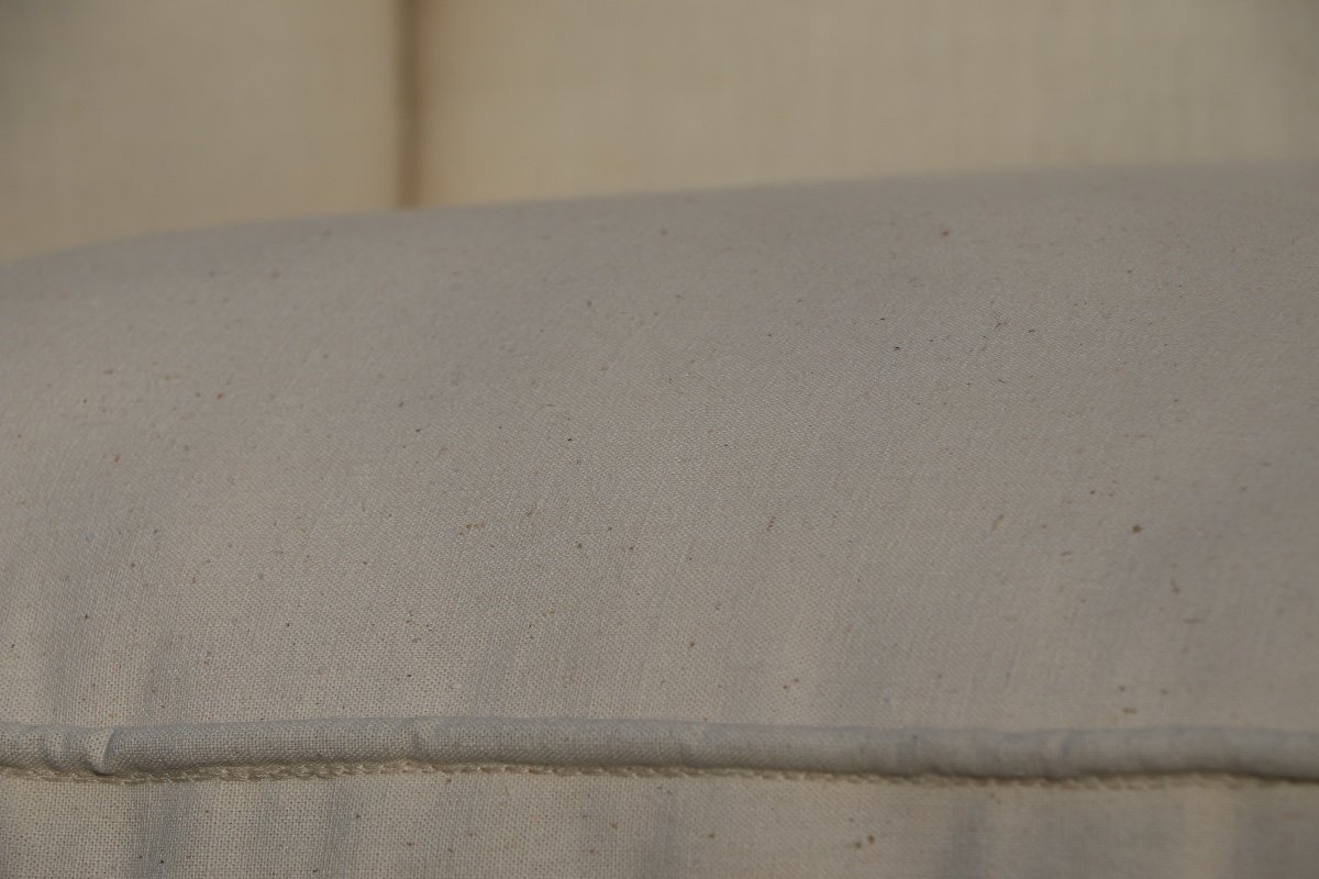 Paire De Bergères à Oreilles De Style Louis XVI Retapissées En Lin Ancien -photo-7