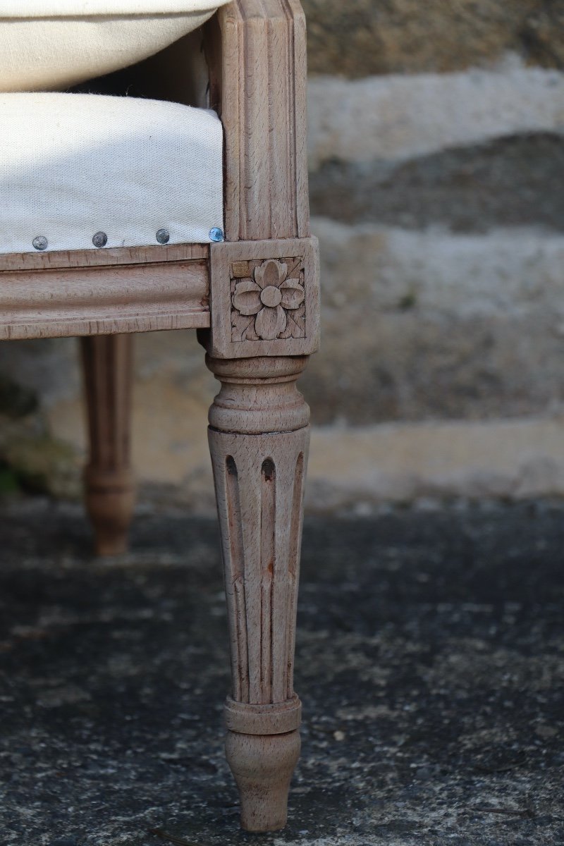 Paire De Bergères à Oreilles De Style Louis XVI Retapissées En Lin Ancien -photo-8