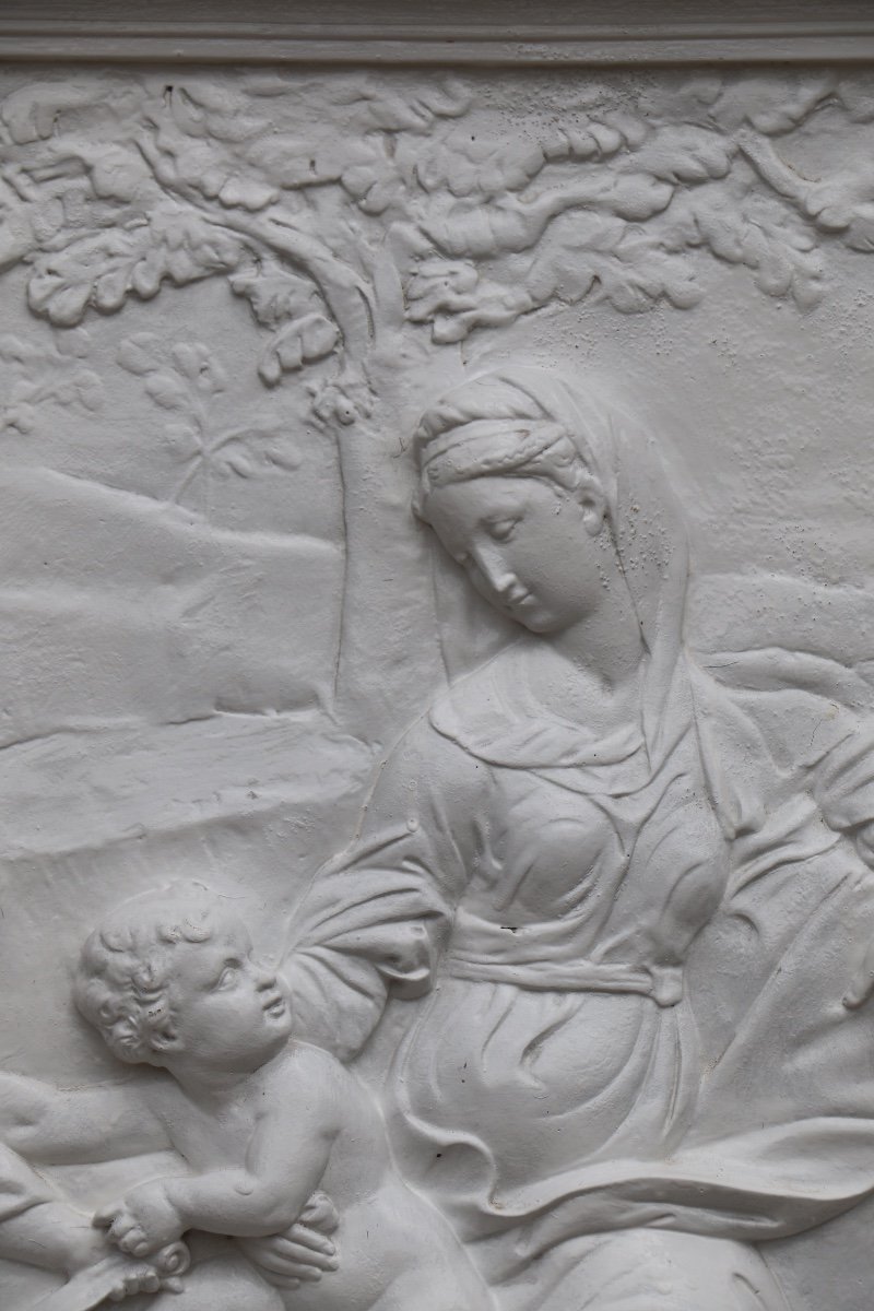 Large Bas-relief In Plaster After Raphael The Holy Family Under An Oak-photo-4