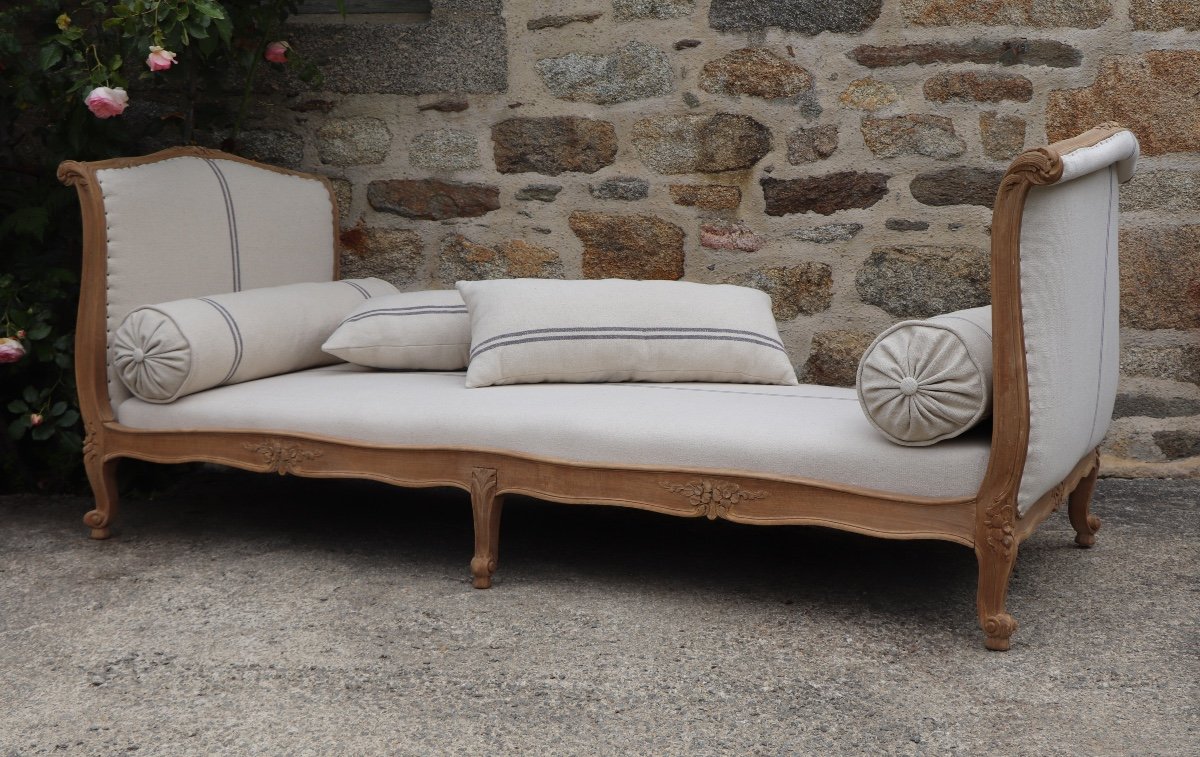 Lit De Repos De Style Louis XV Retapissé En Chanvre -photo-3