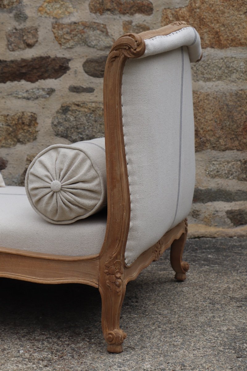 Lit De Repos De Style Louis XV Retapissé En Chanvre -photo-4