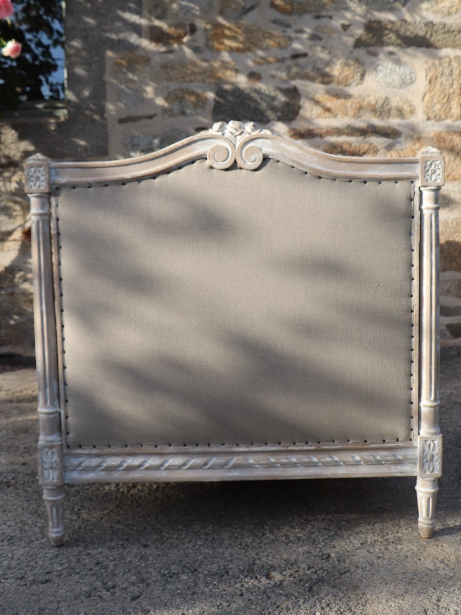 Lit De Repos De Style Louis XVI, Retapissé En Lin -photo-4