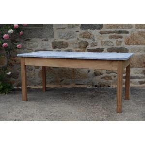 Large Zinc And Wood Greenhouse Table - French Table 