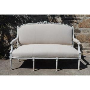 Louis XVI Style Sofa, Reupholstered Old French Linen