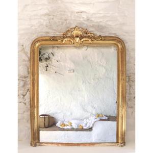 Grand miroir ancien en bois doré - XIX ème