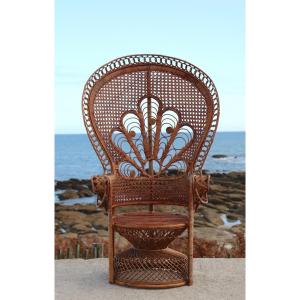 “emmanuelle” Armchair (peacock Chair) In Rattan, 20th Century, French