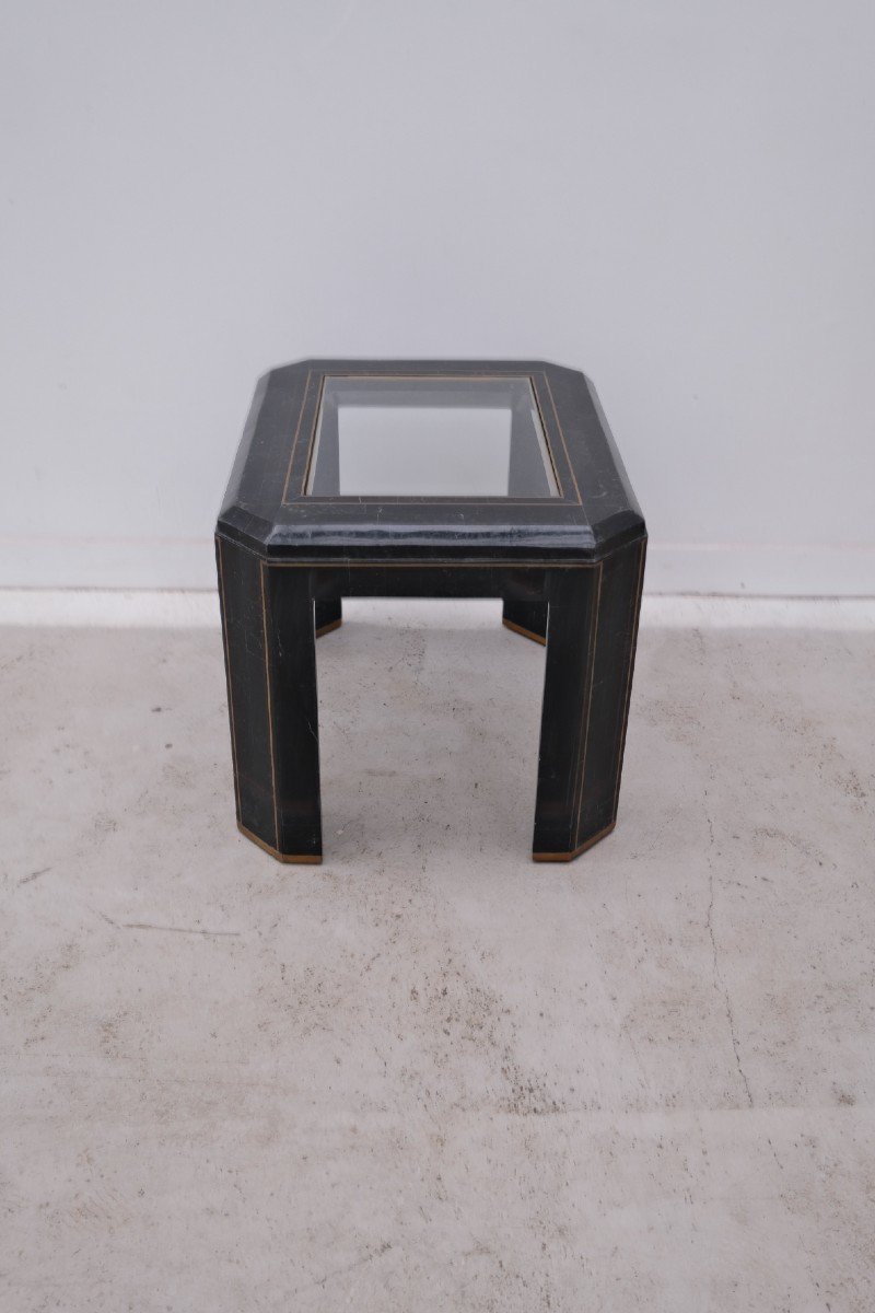 Table D’appoint En Marbre Vert Tesselée, Verre Et Laiton, 1960-photo-1