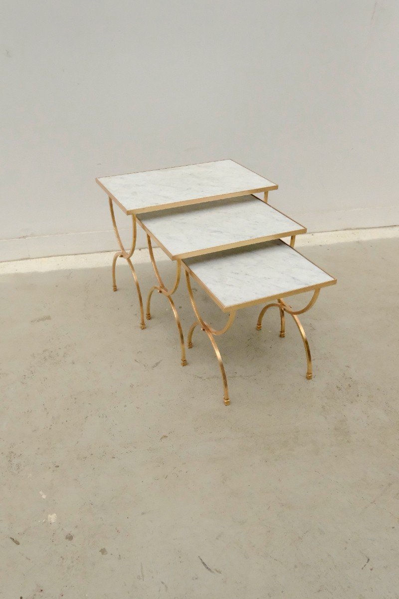 Neoclassical Brass And Marble Nesting Tables, 1950s  -photo-3