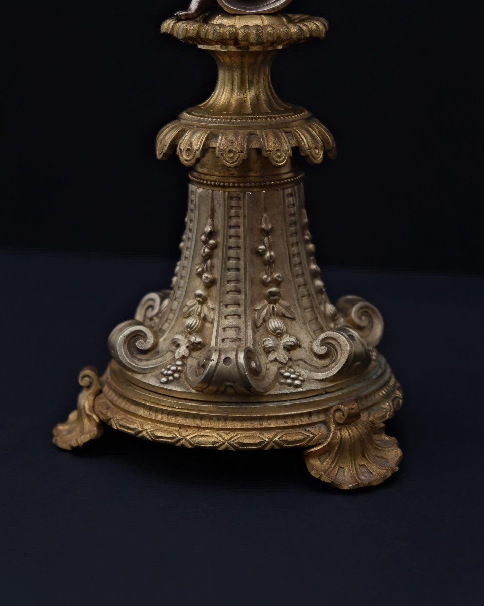 Napoleon III Bronze Candlestick, 19th Century  -photo-2