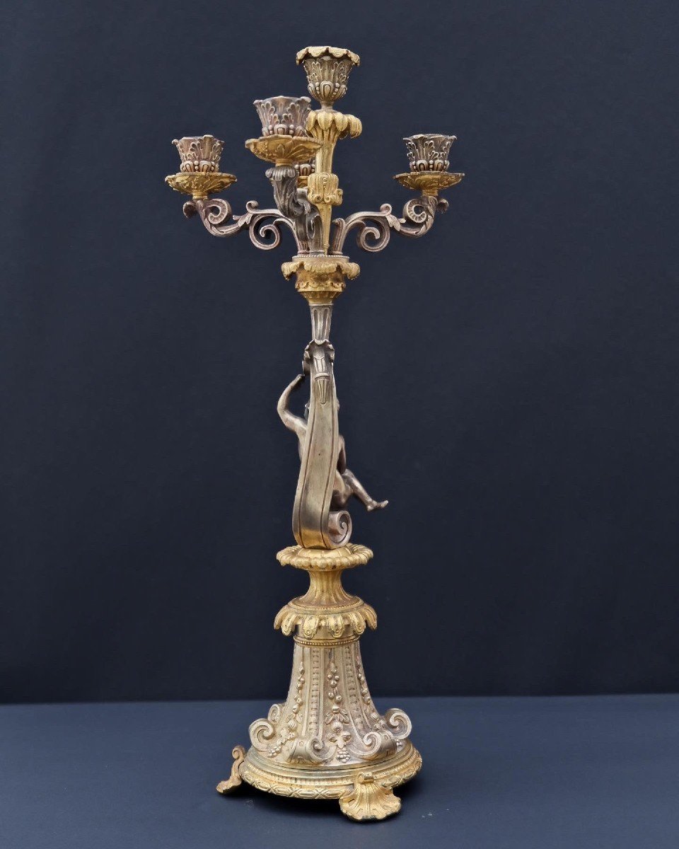 Napoleon III Bronze Candlestick, 19th Century  -photo-4