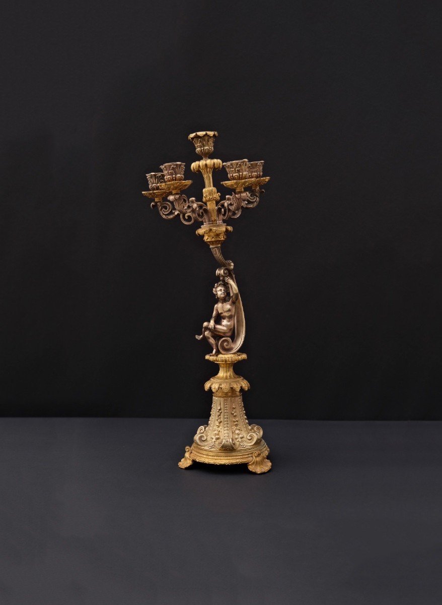 Napoleon III Bronze Candlestick, 19th Century  -photo-7