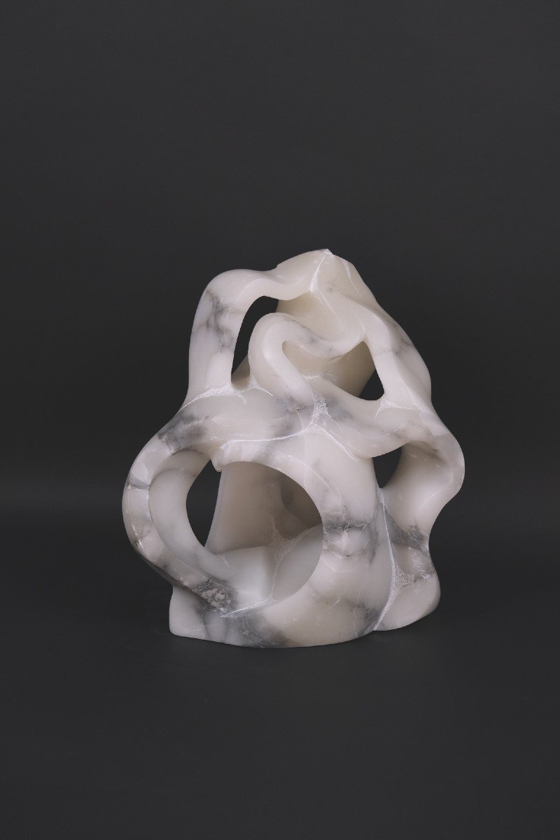 Alabaster Sculpture “labyrinth III” By Hugo Verheyen, 1980-photo-2