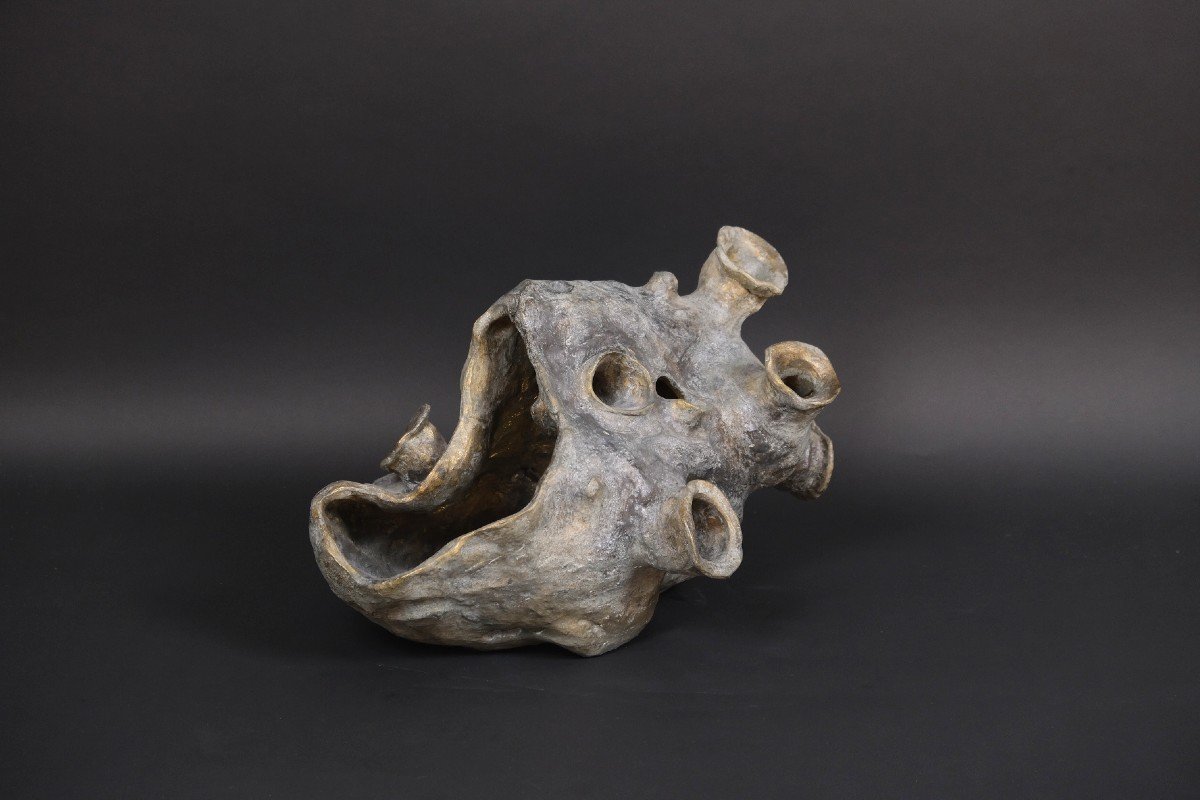 Patinated Terracotta Bronze Sculpture “hunger” By Hugo Verheyen, 1970  -photo-3