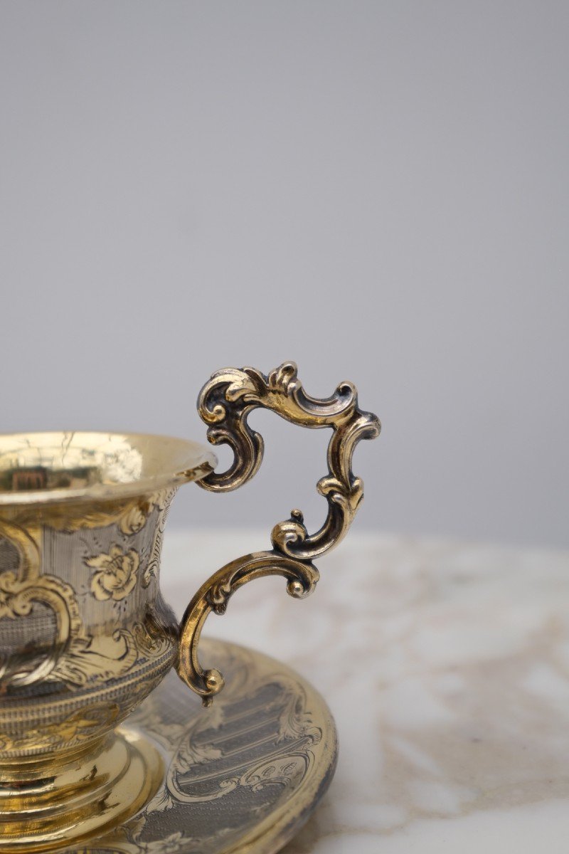 Tasse à Café Guilloché Et Gravé En Argent Massif, époque Louis Philippe -photo-3