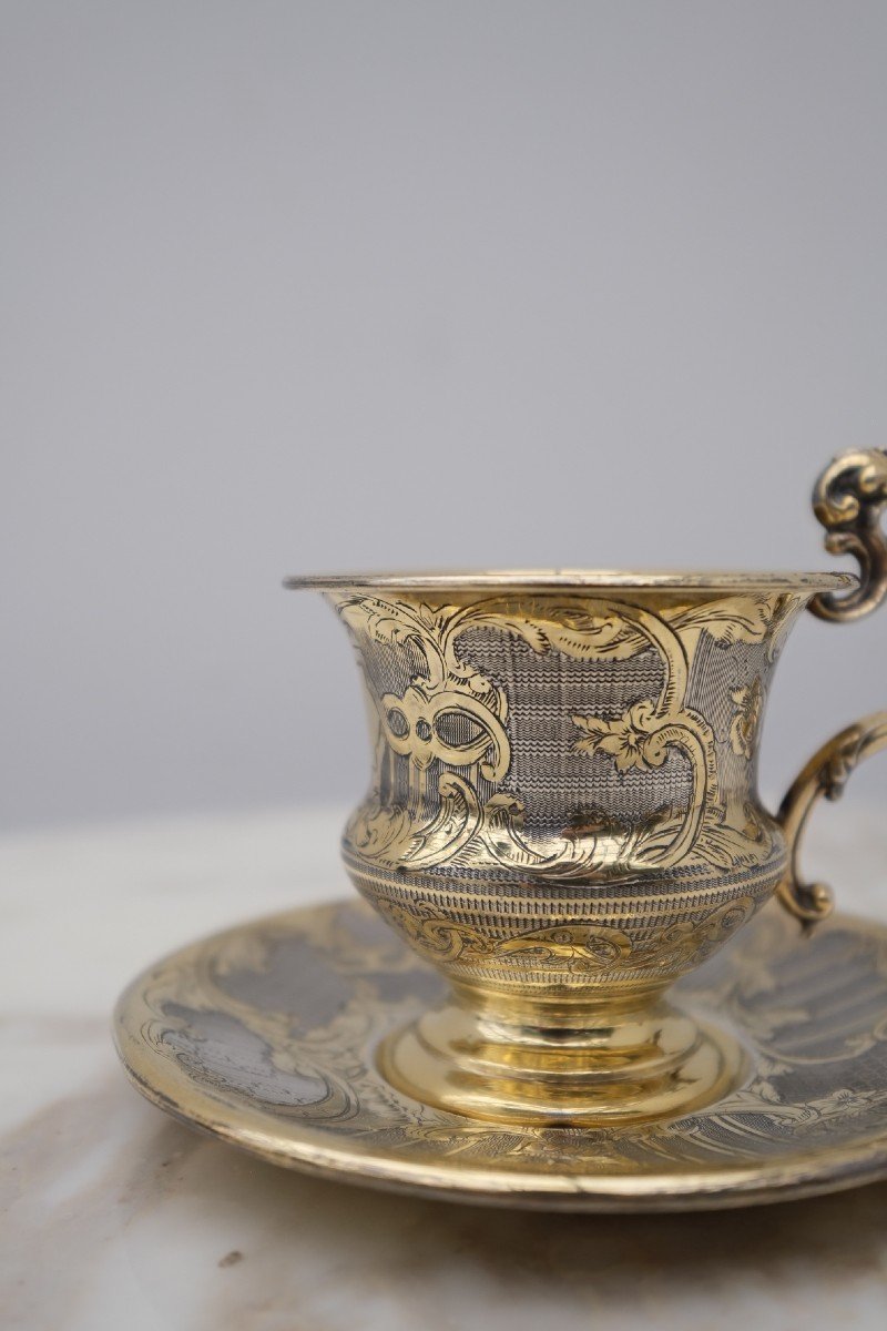 Tasse à Café Guilloché Et Gravé En Argent Massif, époque Louis Philippe -photo-4