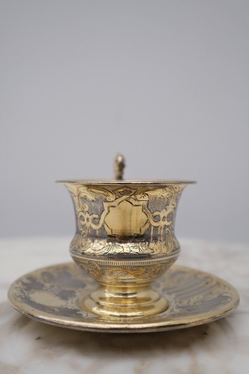 Tasse à Café Guilloché Et Gravé En Argent Massif, époque Louis Philippe -photo-1