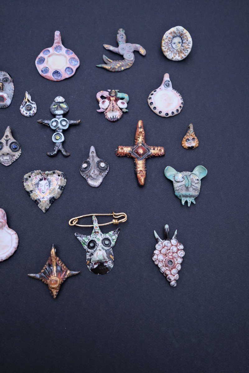 32 Ceramic Jewels Signed Ce, 1960  -photo-4