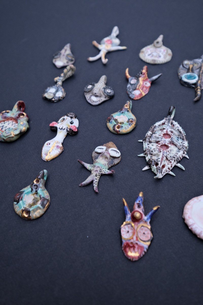 32 Ceramic Jewels Signed Ce, 1960  -photo-3