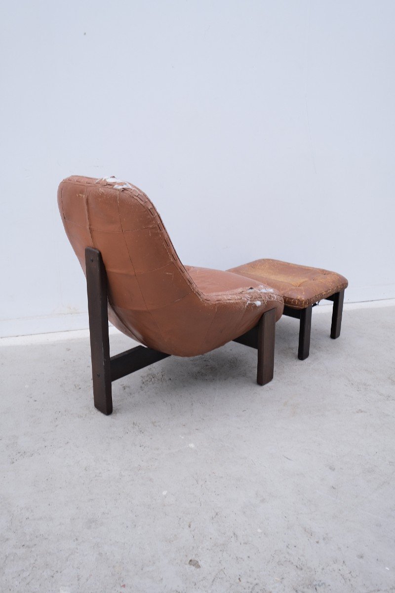 Armchair And Ottoman By Jean Gillon For Probel In Leather And Teak, Brazil 1970  -photo-6