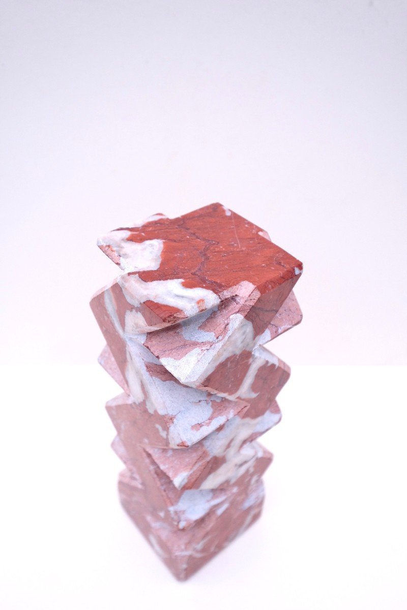 Signed Modernist Pink Marble Sculpture   -photo-4