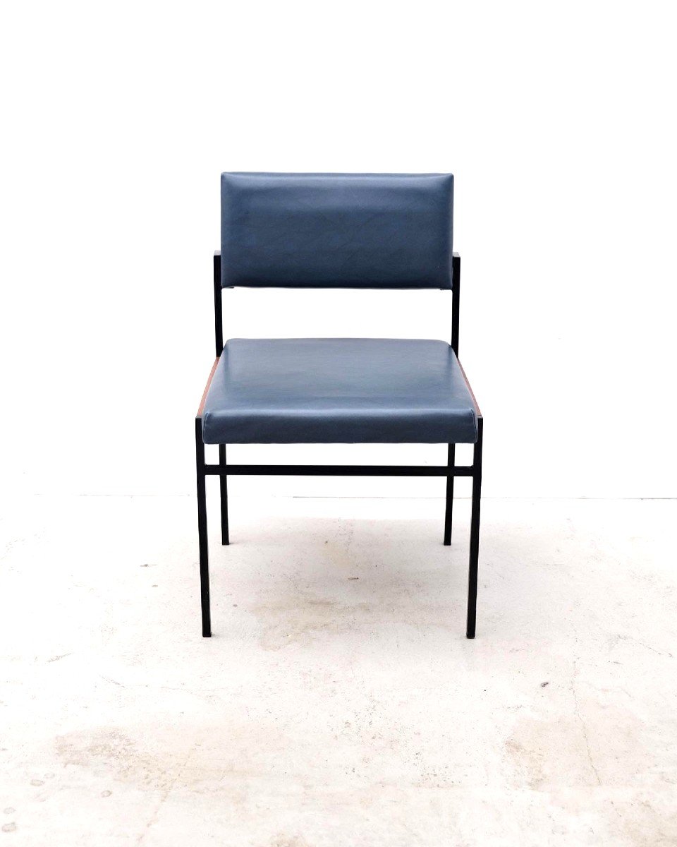 Metal, Teak And Leatherette Chair, Germany 1960  -photo-3