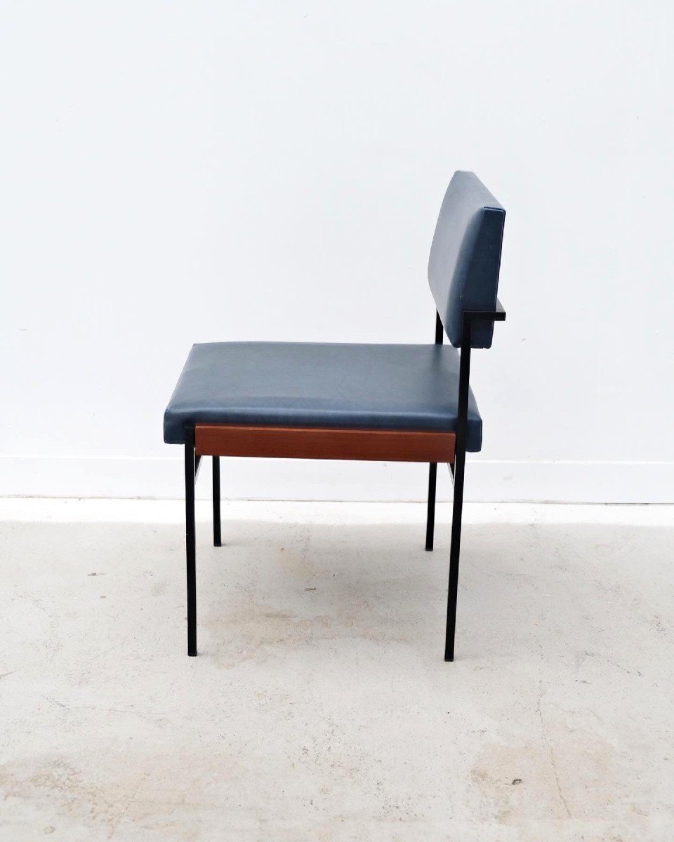 Metal, Teak And Leatherette Chair, Germany 1960  -photo-4