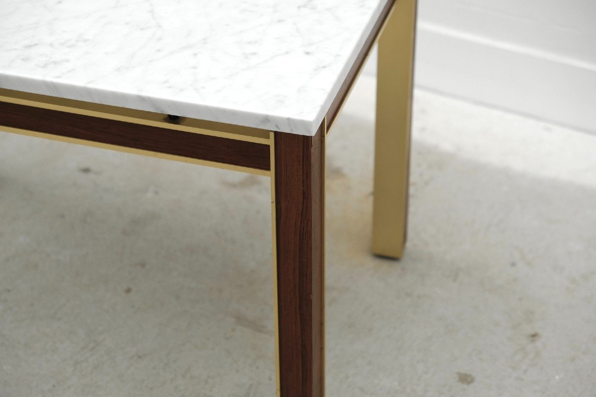 Paire De Tables D’appoint De Bendixen En Marbre, Palissandre Et Aluminium Doré, Danemark 1970  -photo-3
