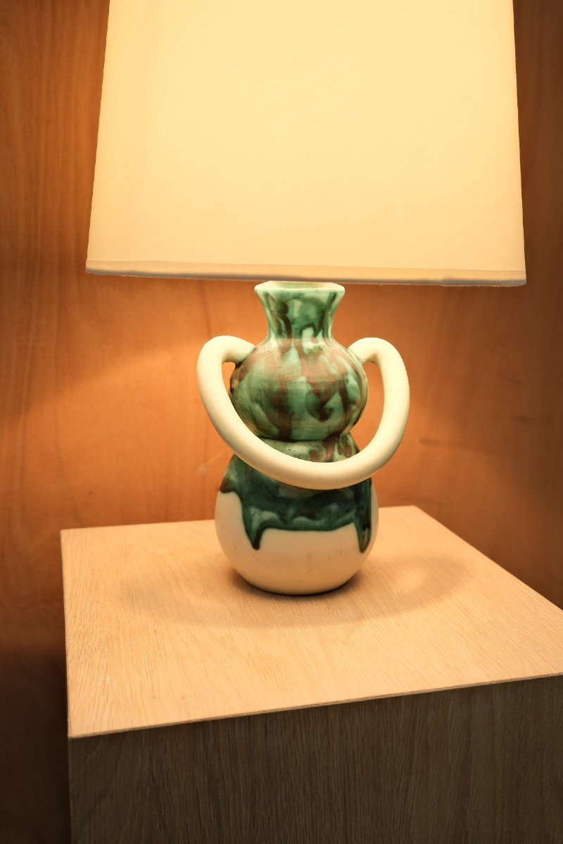 Enameled Ceramic Lamp, France 1950  -photo-3