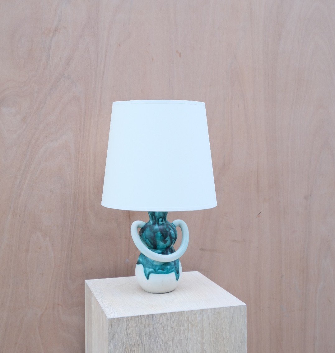 Enameled Ceramic Lamp, France 1950  
