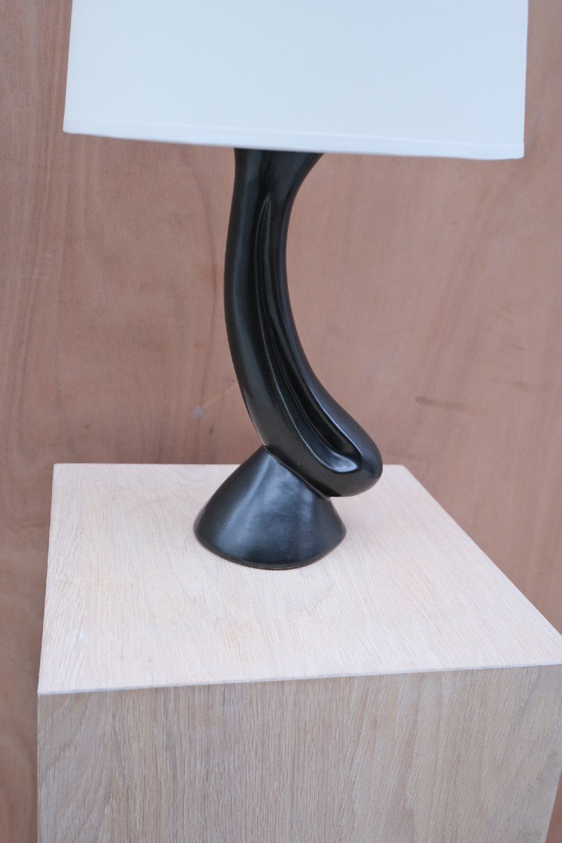 Black Enameled Ceramic Lamp, France 1950  -photo-4