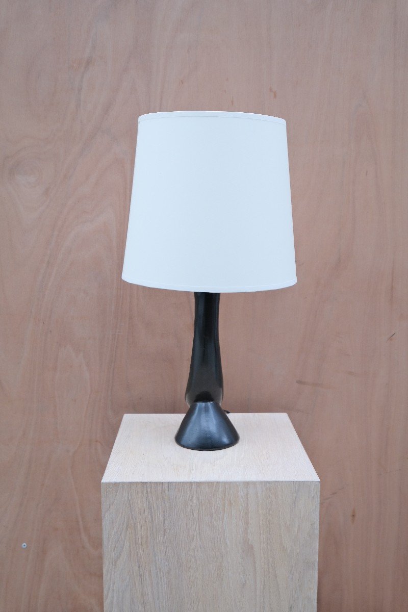 Black Enameled Ceramic Lamp, France 1950  -photo-1