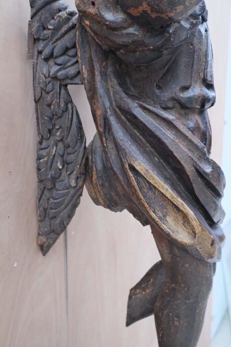 Sculpture Of A Religious Angel In Carved Wood And Polychromy, Late 18th Century  -photo-7