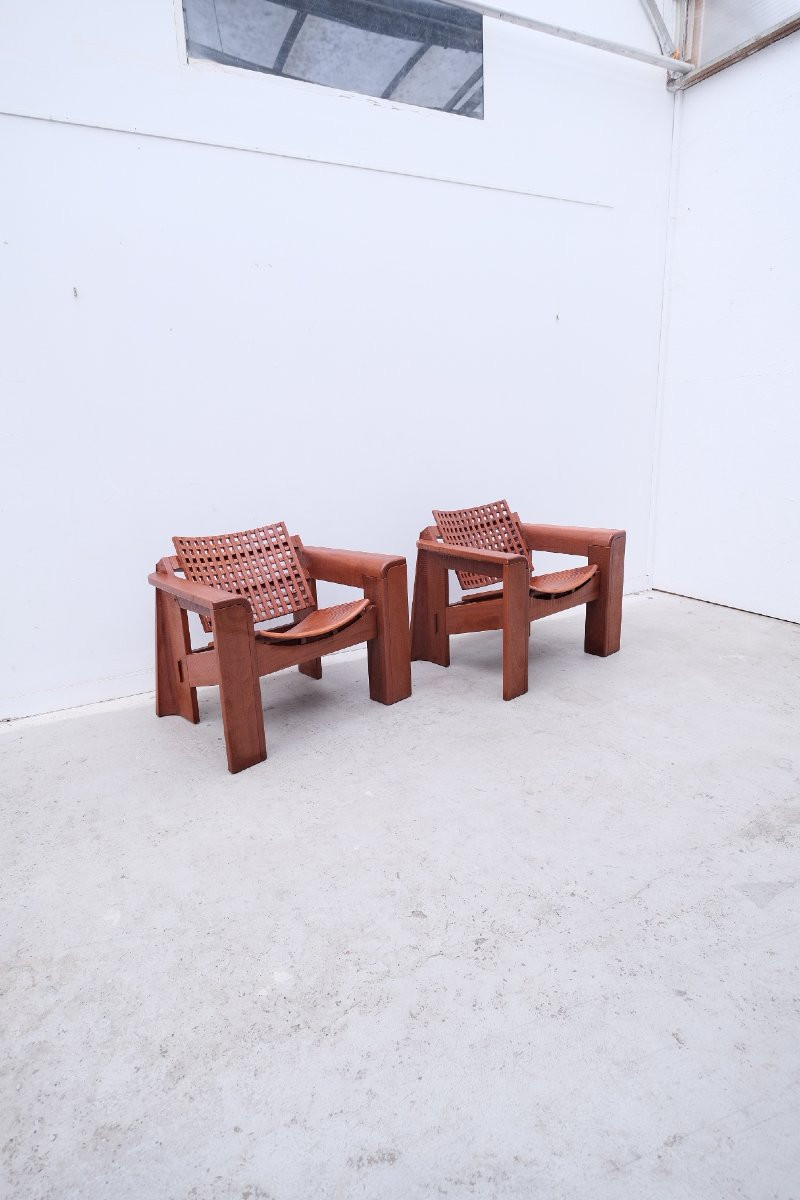 Pair Of Solid Lebanese Cedar Armchairs, 1990  -photo-2