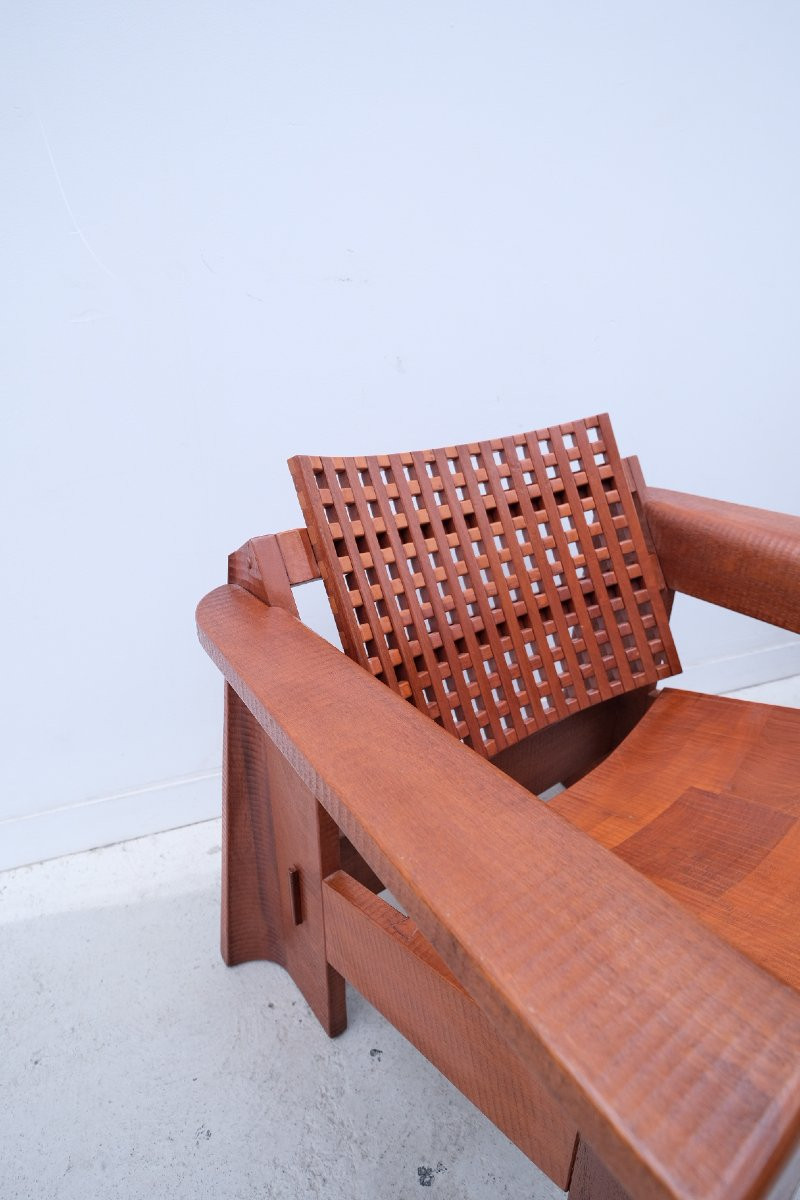 Pair Of Solid Lebanese Cedar Armchairs, 1990  -photo-3