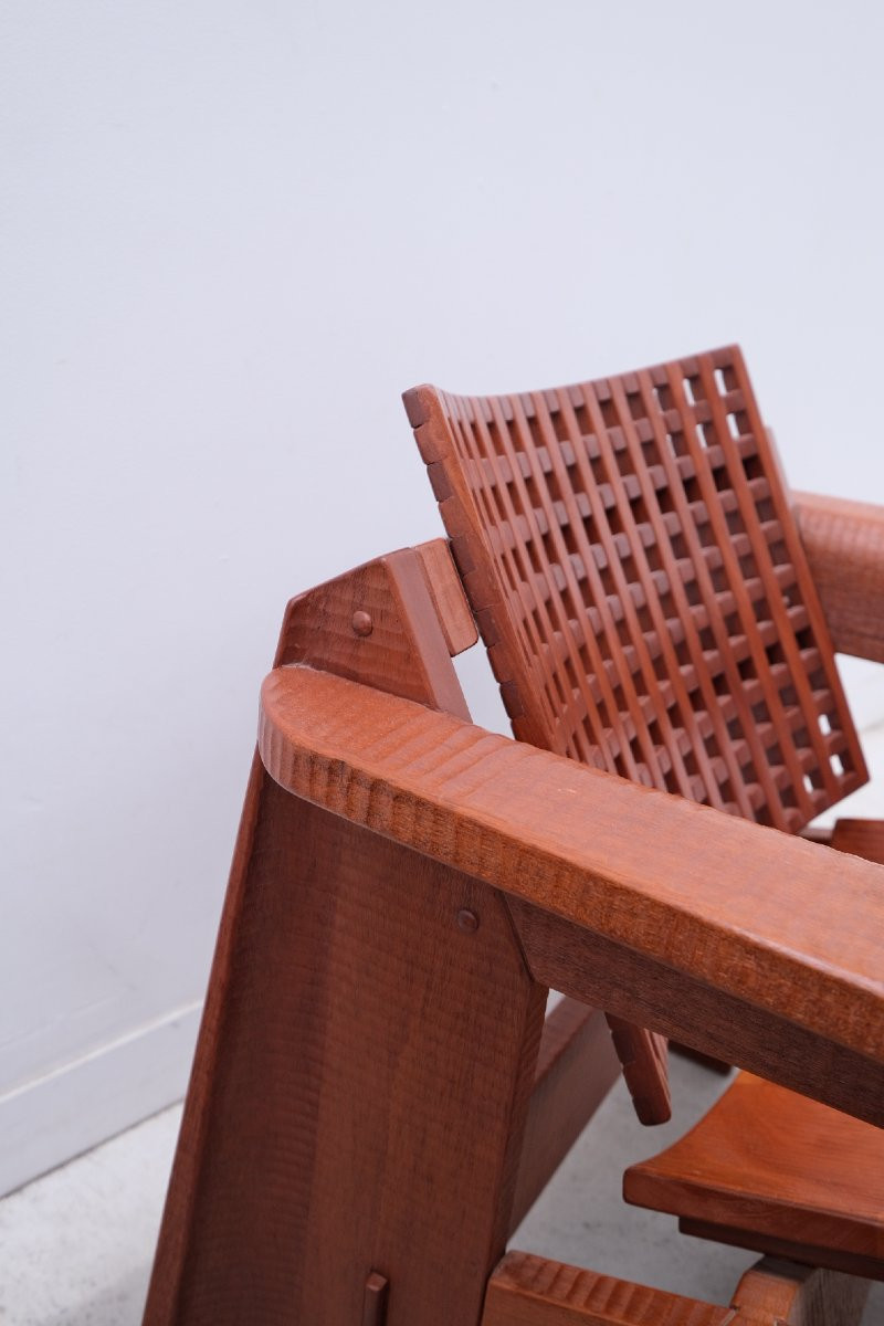 Pair Of Solid Lebanese Cedar Armchairs, 1990  -photo-2