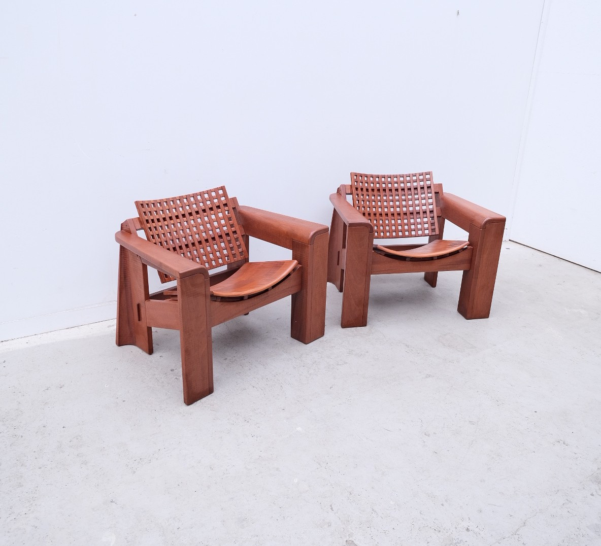 Pair Of Solid Lebanese Cedar Armchairs, 1990  