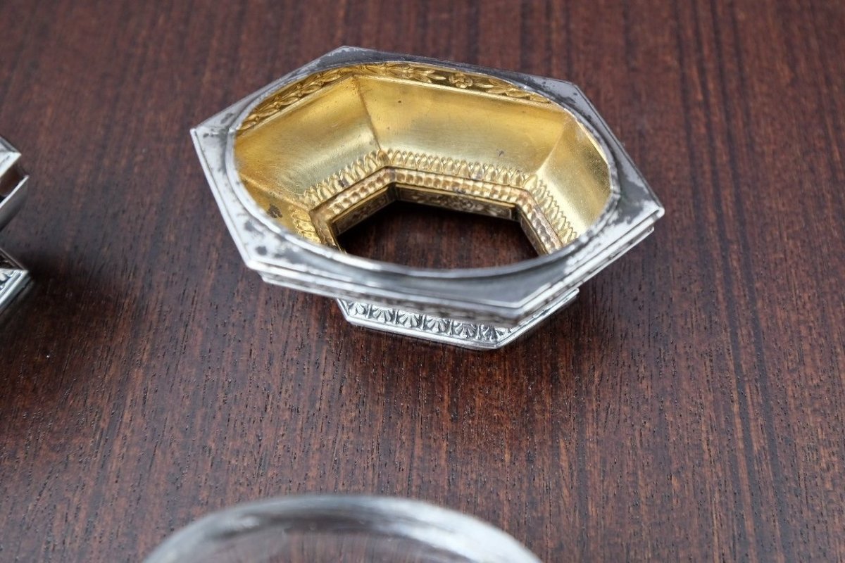 Salière & Poivrière 19 ème En Argent Massif, Vermeil Et Verre, Napoleon III  -photo-4