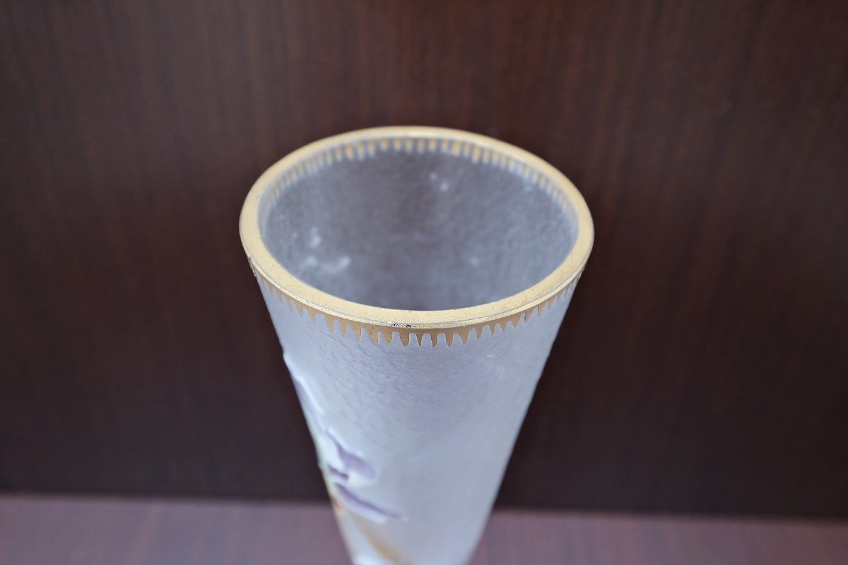 Art Nouveau "iris" Cornet Vase By Montjoye In Frosted Glass, France 1900  -photo-3
