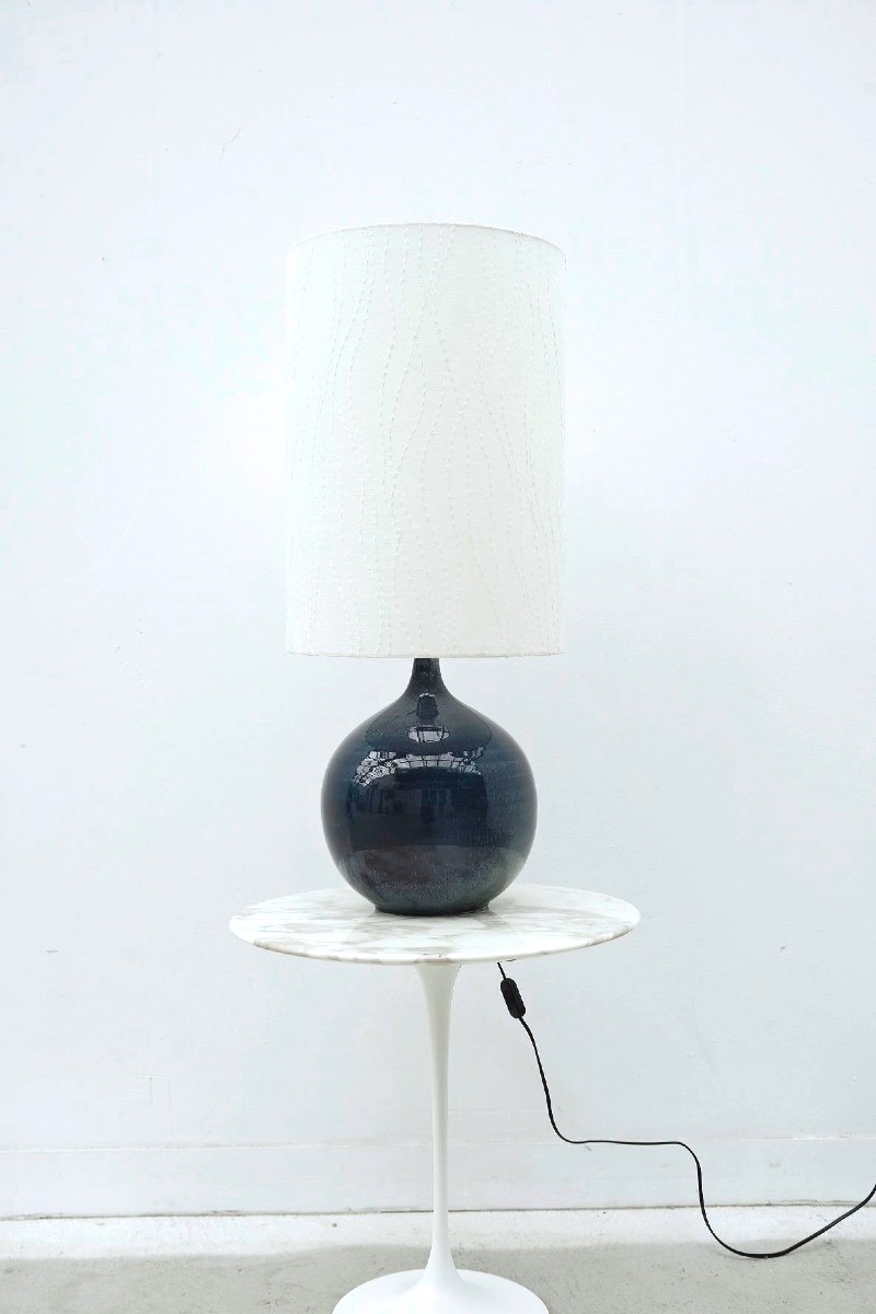 Lampe à Poser En Céramique Et Abat Jour En Tissu, 1960  