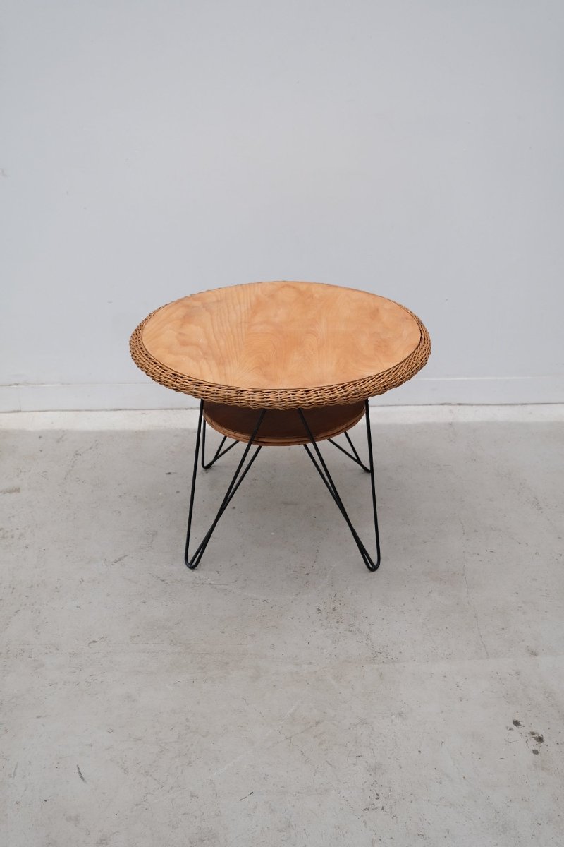 Table Basse En Rotin Et Métal, France 1950  -photo-2