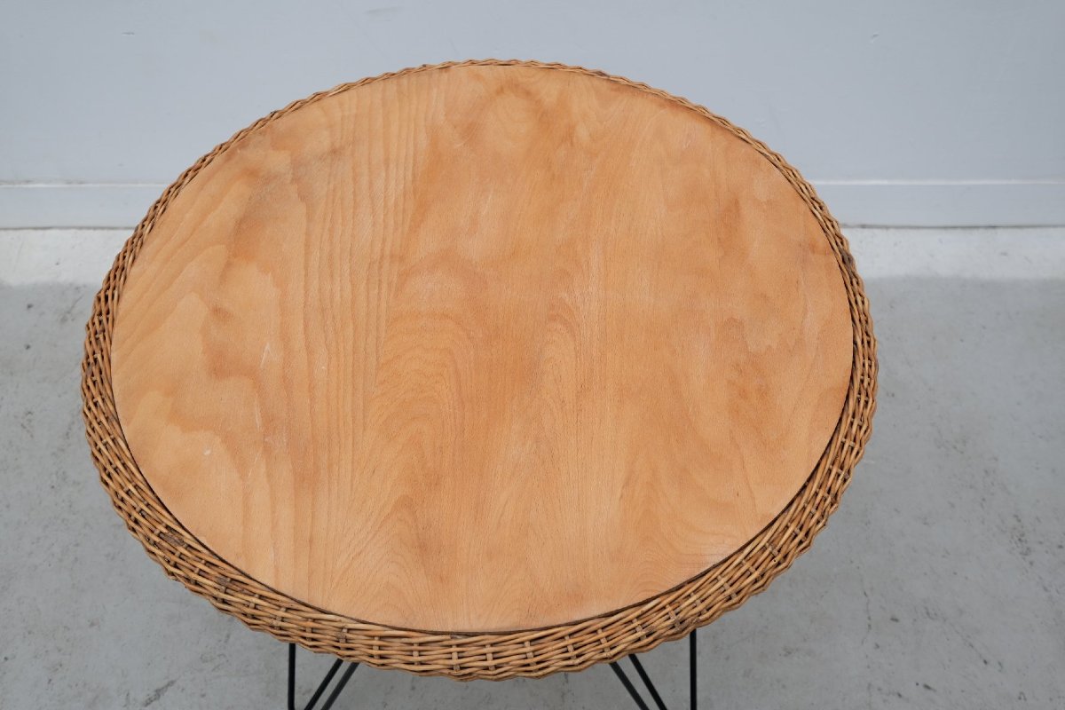 Table Basse En Rotin Et Métal, France 1950  -photo-3