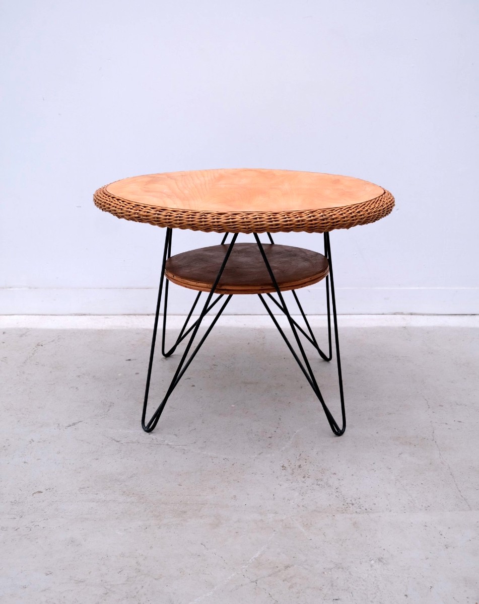 Table Basse En Rotin Et Métal, France 1950  
