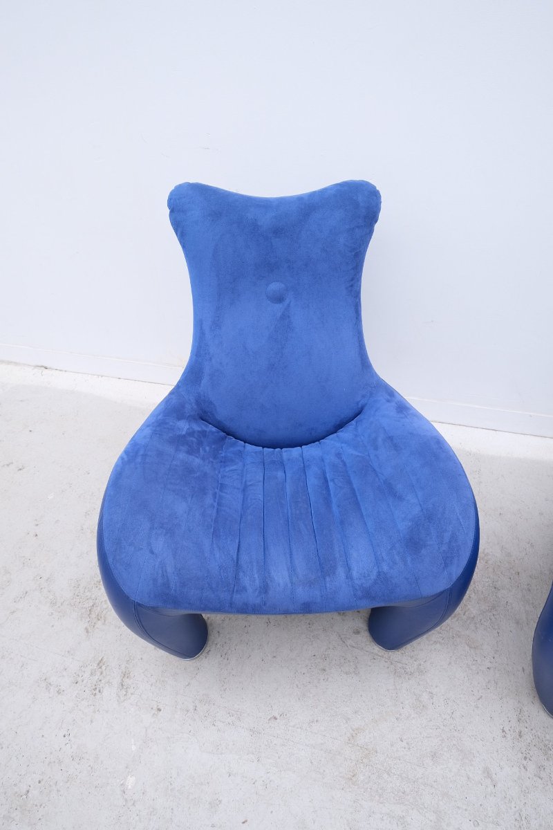 Pair Of "balou" Armchairs By Jane Worthington For Leolux In Leather, 1980 -photo-4