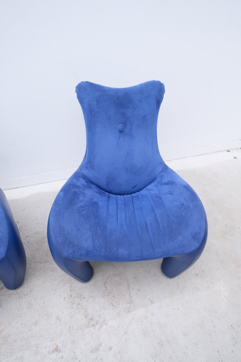 Pair Of "balou" Armchairs By Jane Worthington For Leolux In Leather, 1980 -photo-1