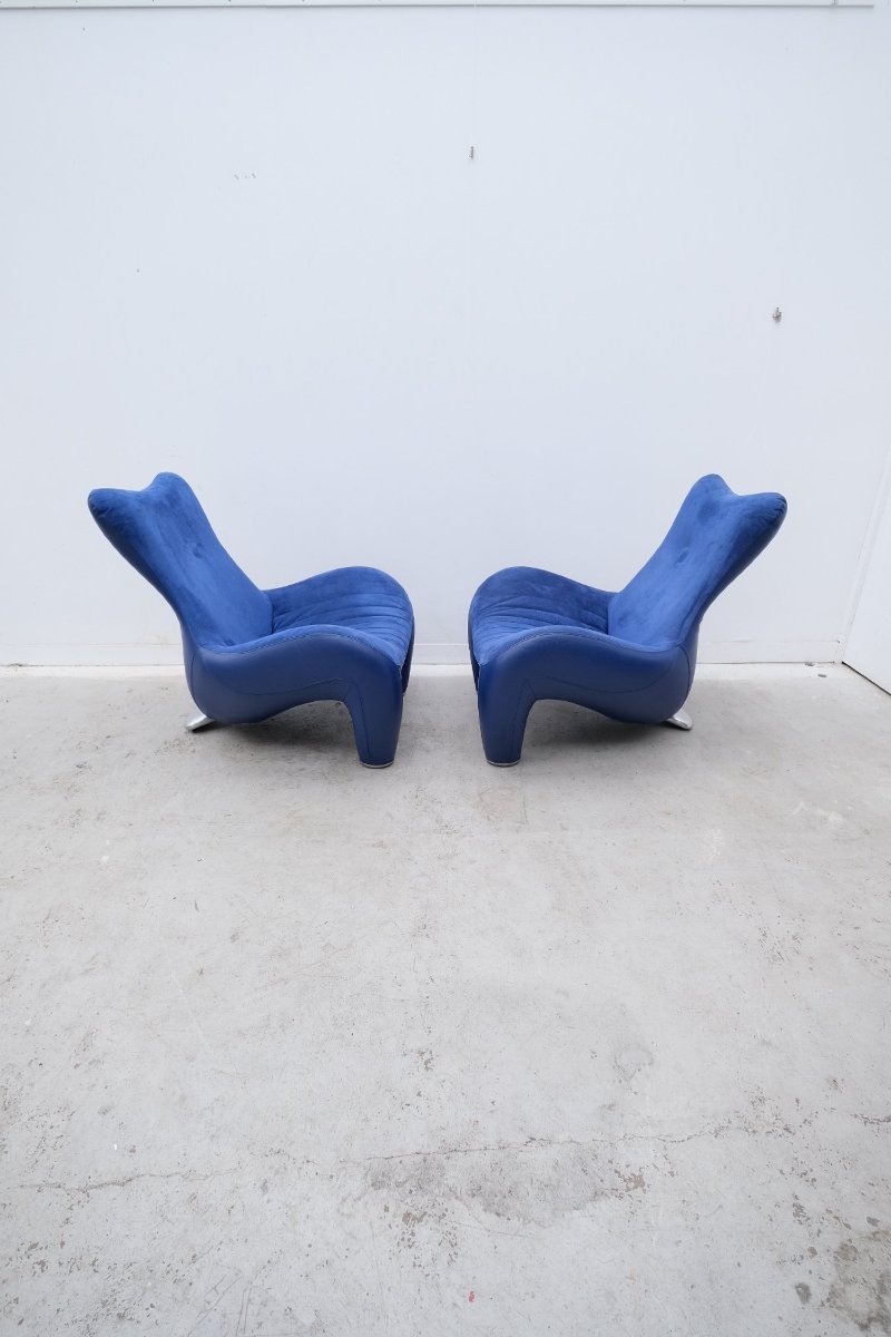 Pair Of "balou" Armchairs By Jane Worthington For Leolux In Leather, 1980 -photo-5