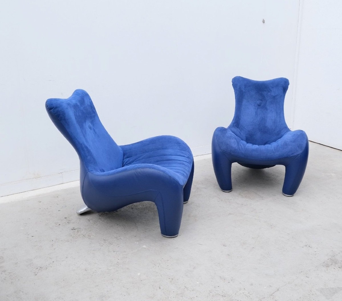 Pair Of "balou" Armchairs By Jane Worthington For Leolux In Leather, 1980 