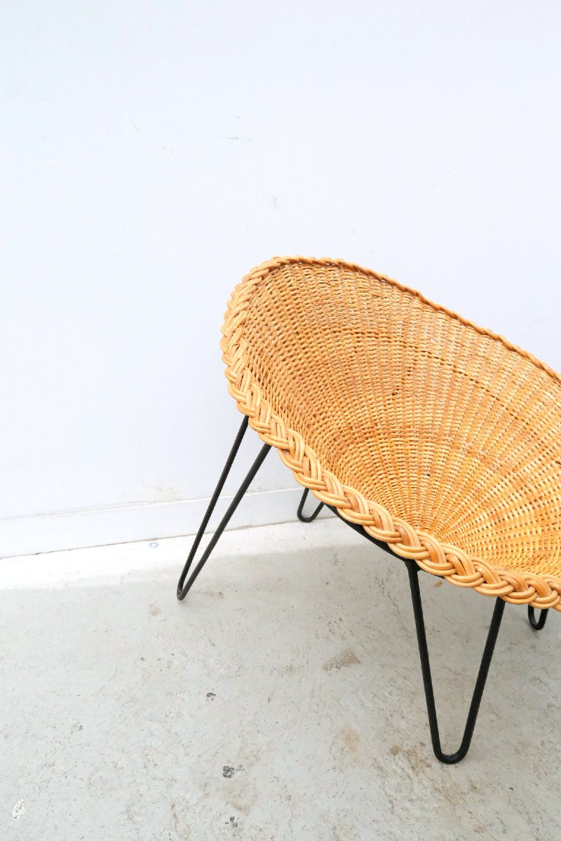 Set Of 4 Rattan And Metal Armchairs, France 1950  -photo-3